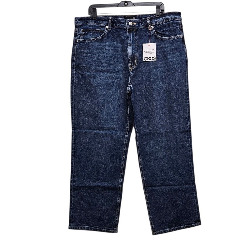 ASOS DESIGN Straight Leg Jeans Womens 16 Dark Blue Curve High Rise‎ Denim 34L